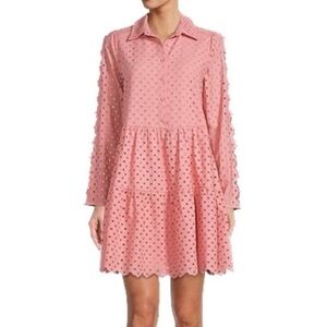 Antonio Melani Patricia Eyelet dress soft coral pink color buttons down sleeves